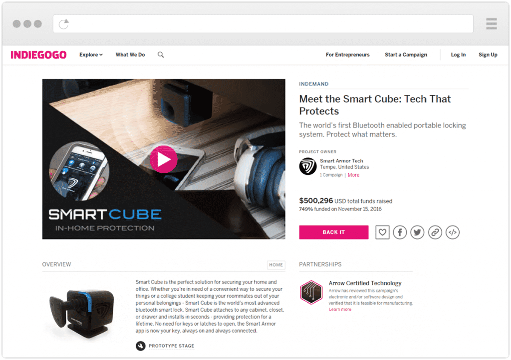 smart cube lock product launch indiegogo campaign